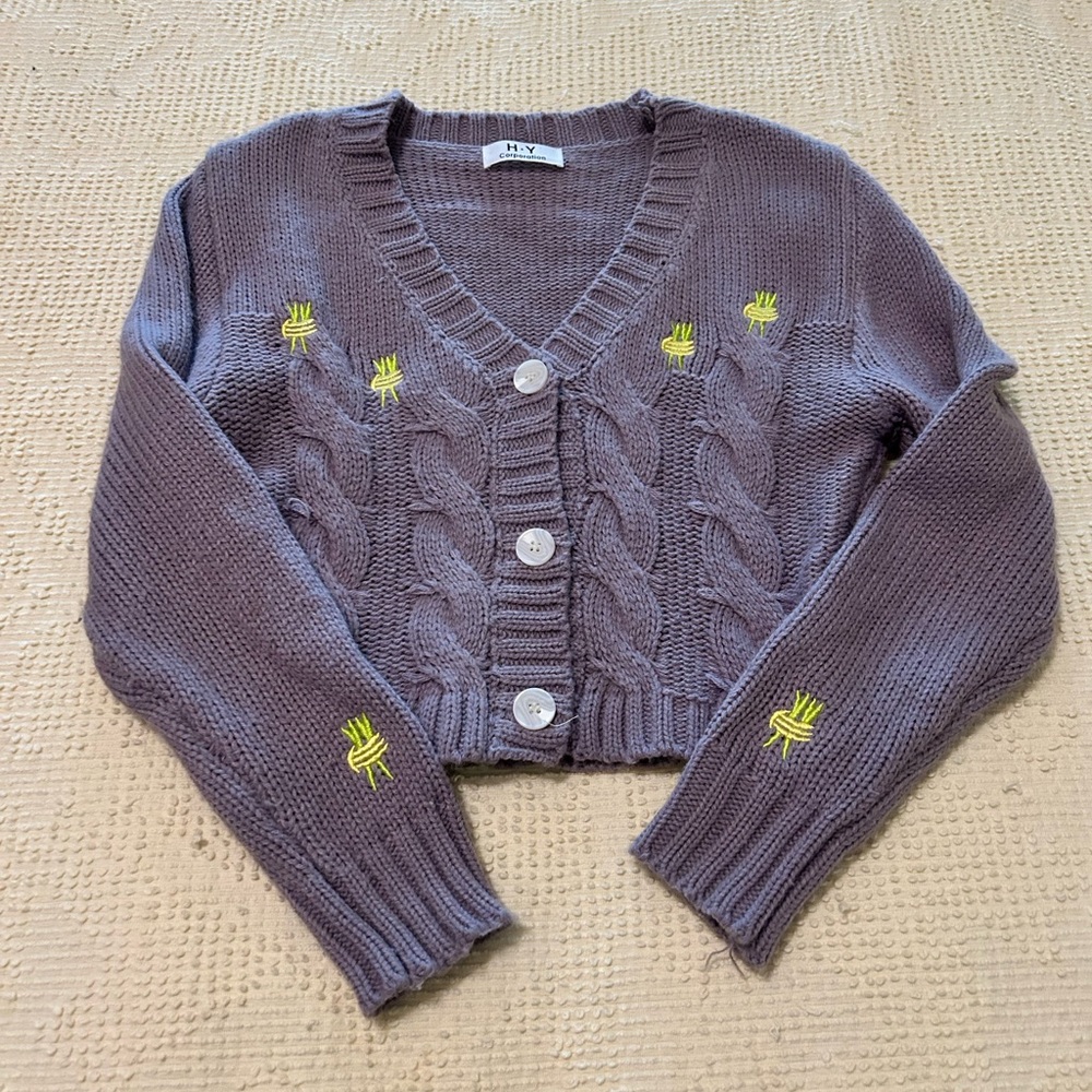Purple Cable Knit Sweater